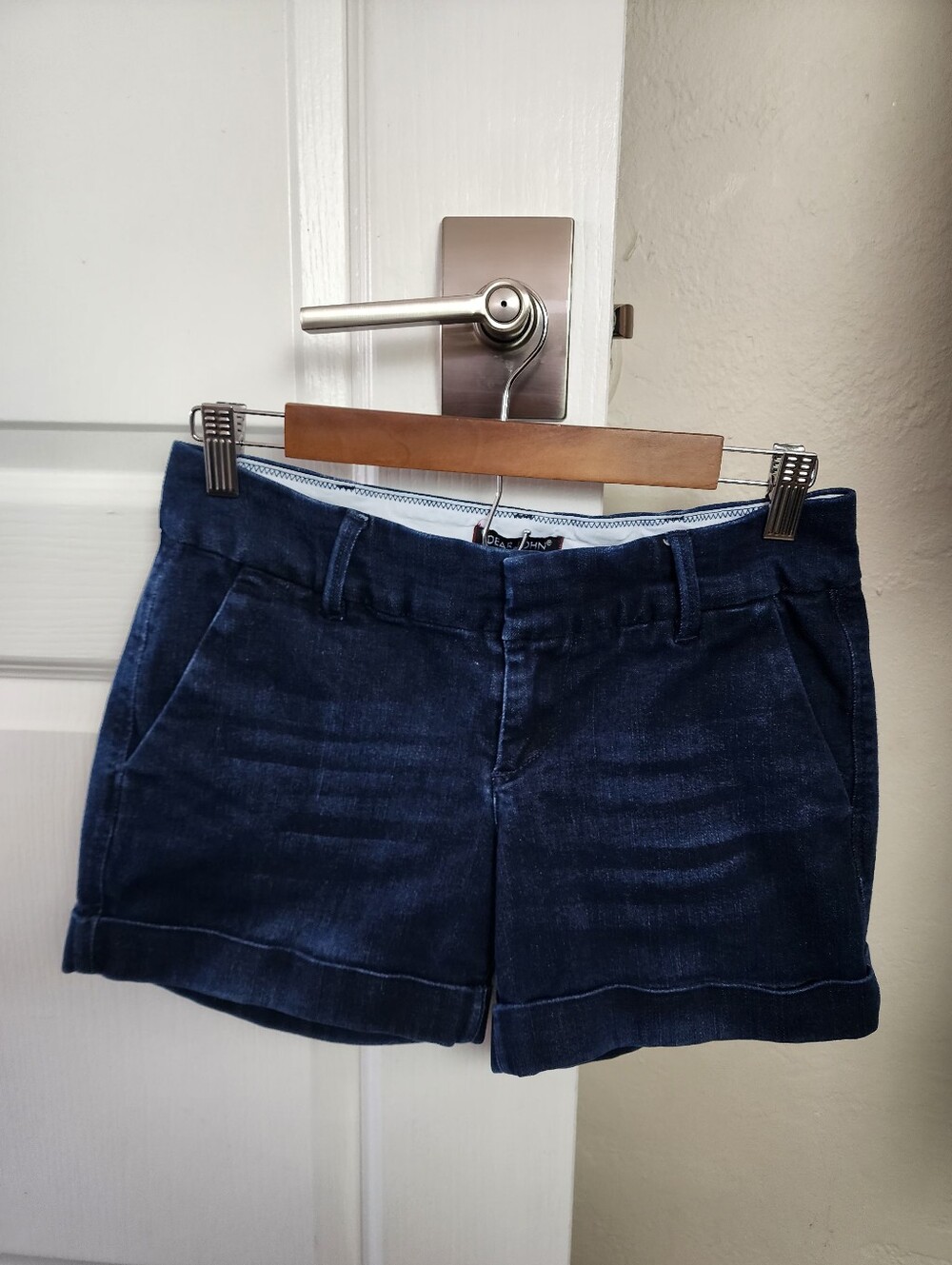 Dear John Dark Blue Cuffed Slashed Pockets Women's Denim Shorts Size 27